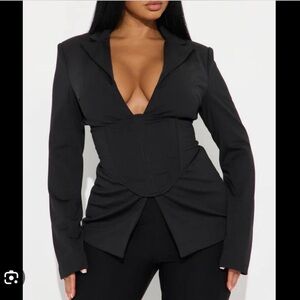 Fashion Nova Black Plunge Blouse